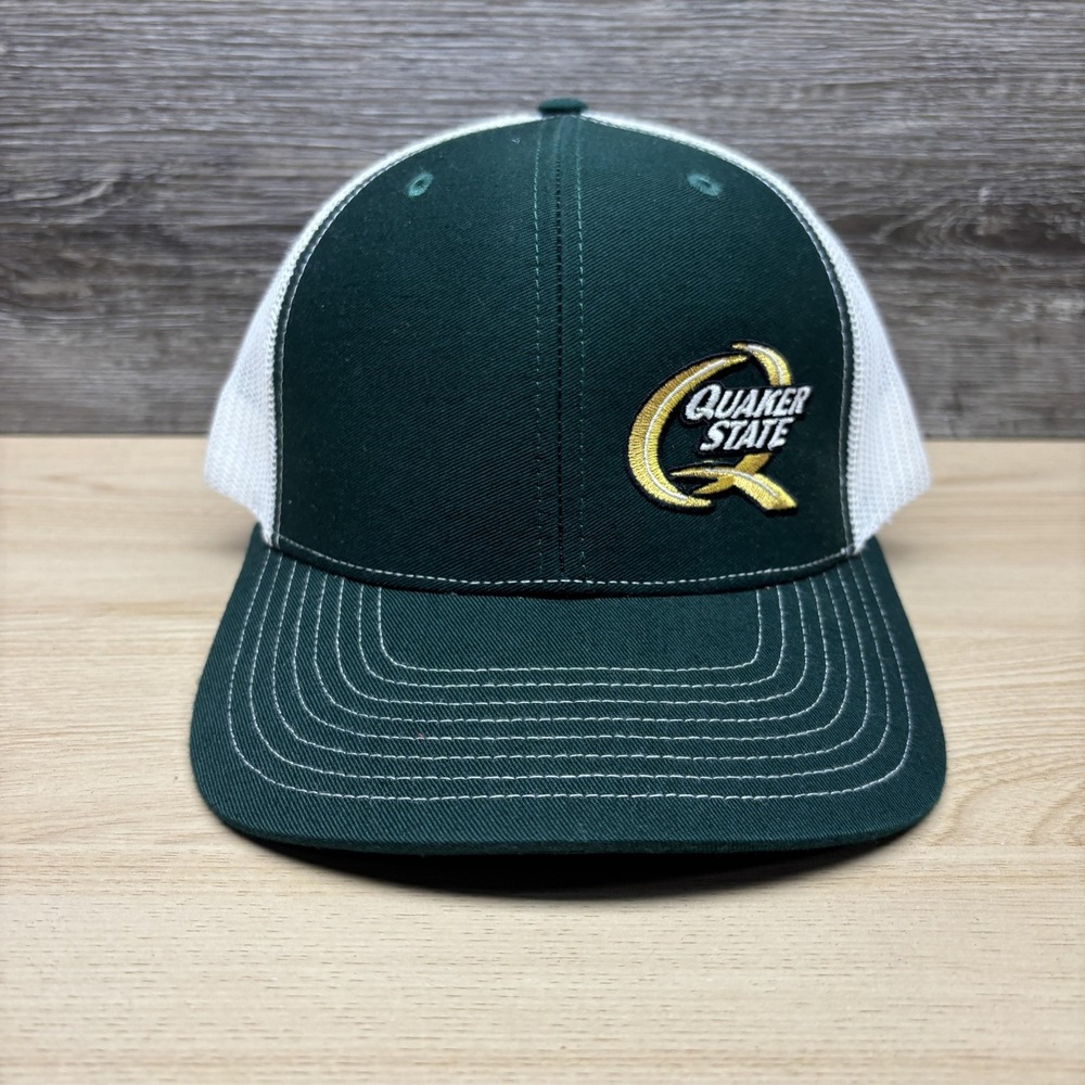 Quaker State Hat Cap Snap Back Green White Mesh Trucker Richardson Mens